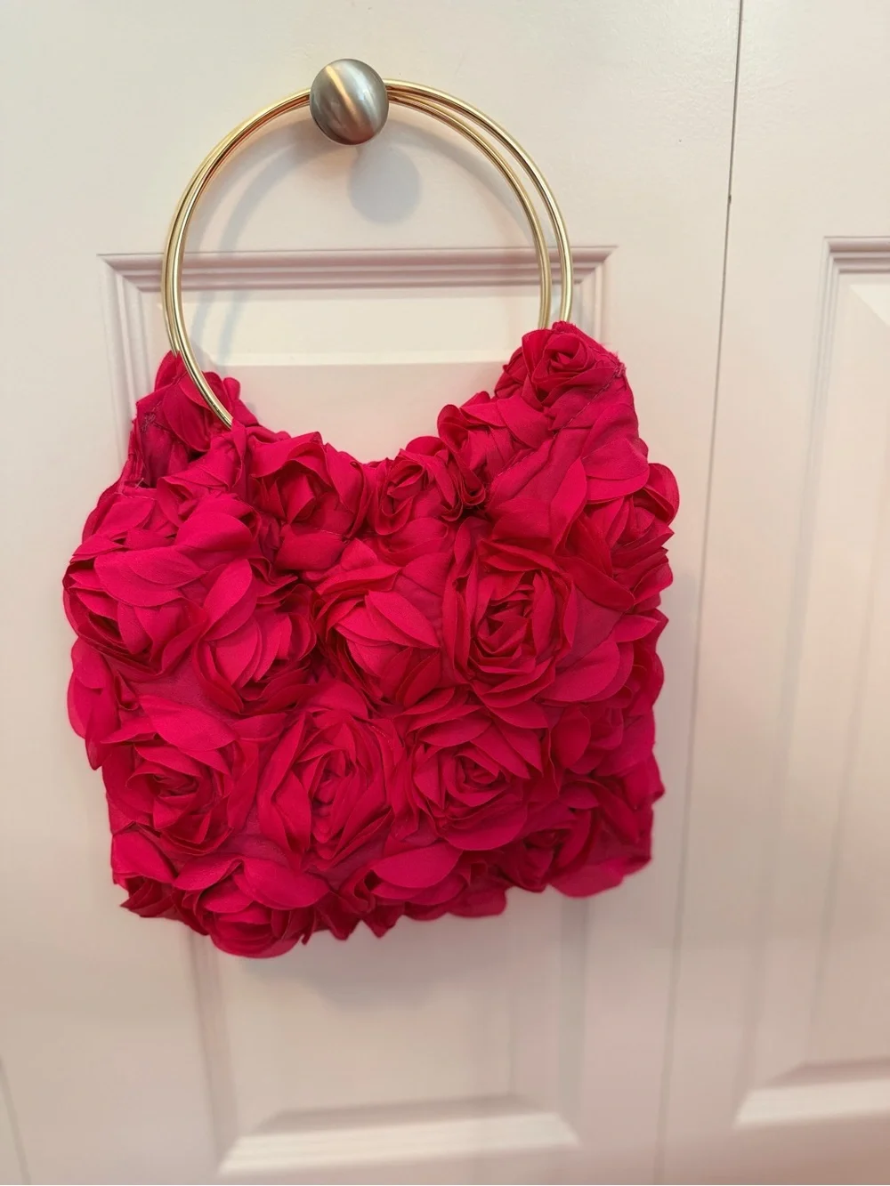 Floral Rosette Handle Tote - Hot Pink